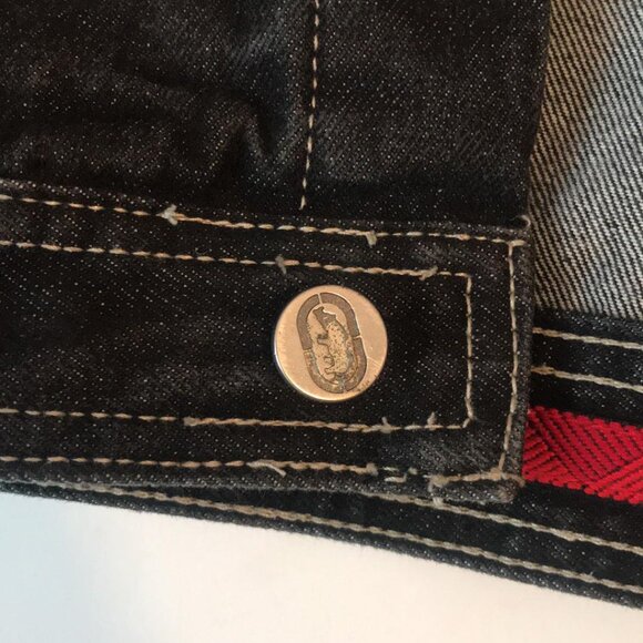 ECKO UNLIMITED Mens MEDIUM Trucker Button Down Denim Vest Black Gray Red Y2K - Picture 11 of 11